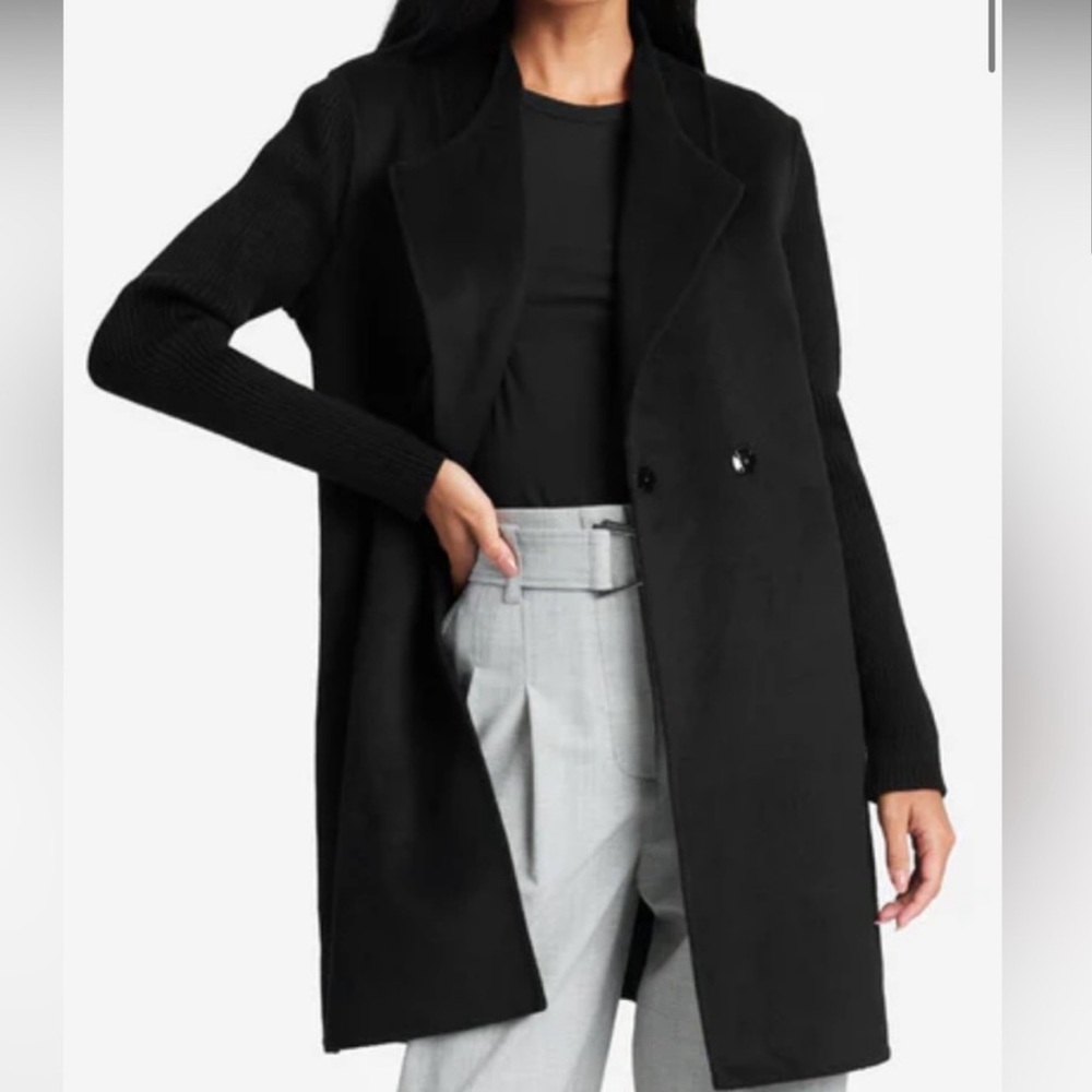 Kenneth Cole Double Face Knit Sleeve Peacoat